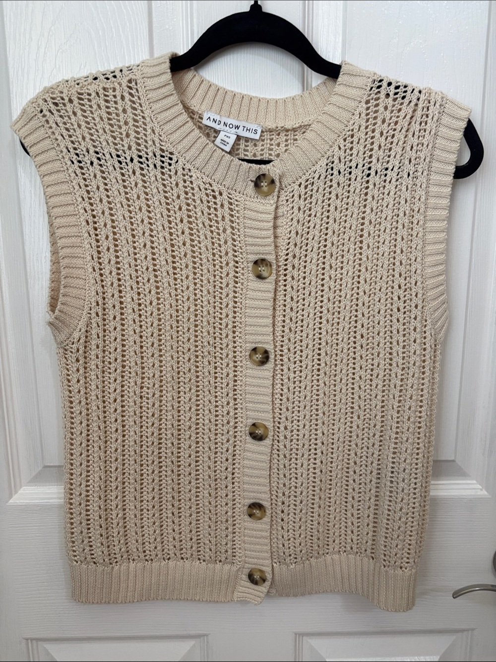 Cream Knit Button-Front Sleeveless Sweater